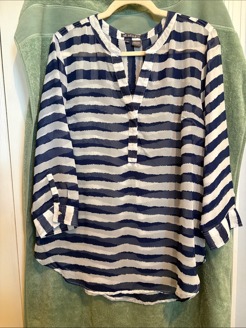 Navy & White Striped Tunic Blouse - Silk Studio. NWOT